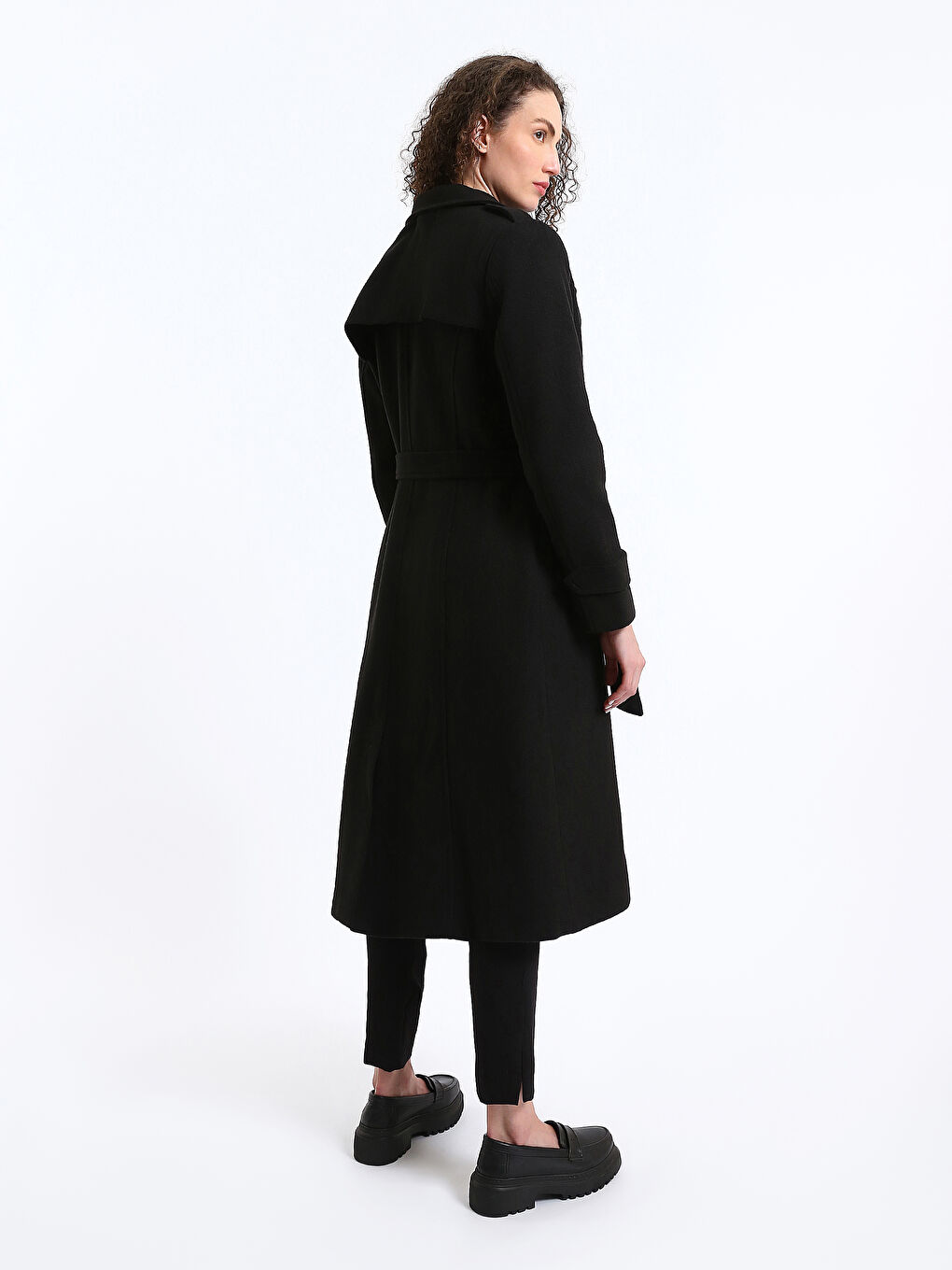 Women's Shirt Collar Plain Stash Coat-4
