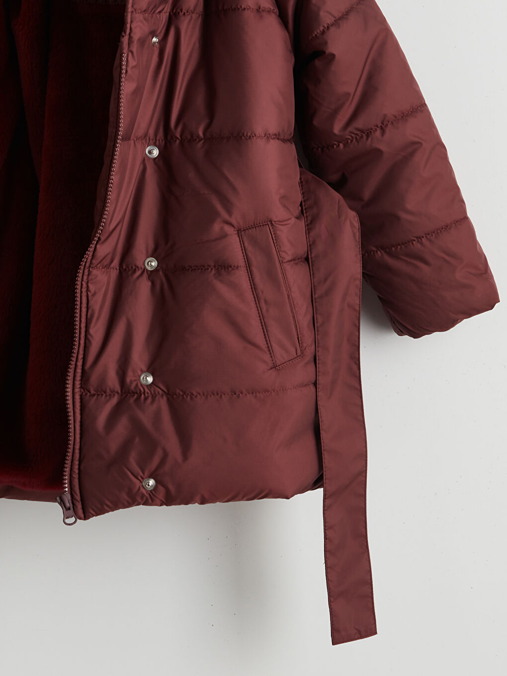 Bordo Kapüşonlu Kız Çocuk Şişme Mont-2