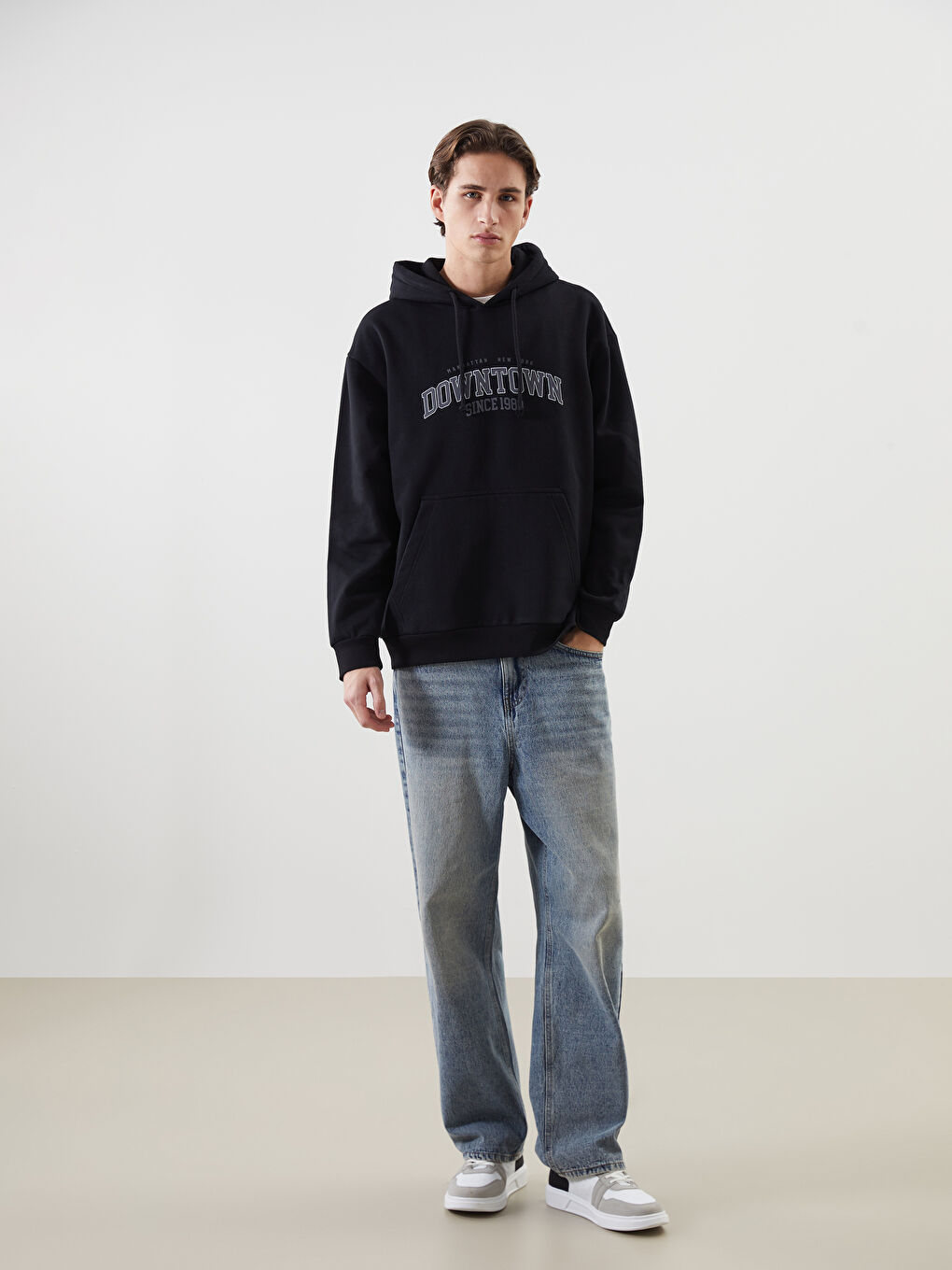 هودي مطبوع كم طويل للرجال-1