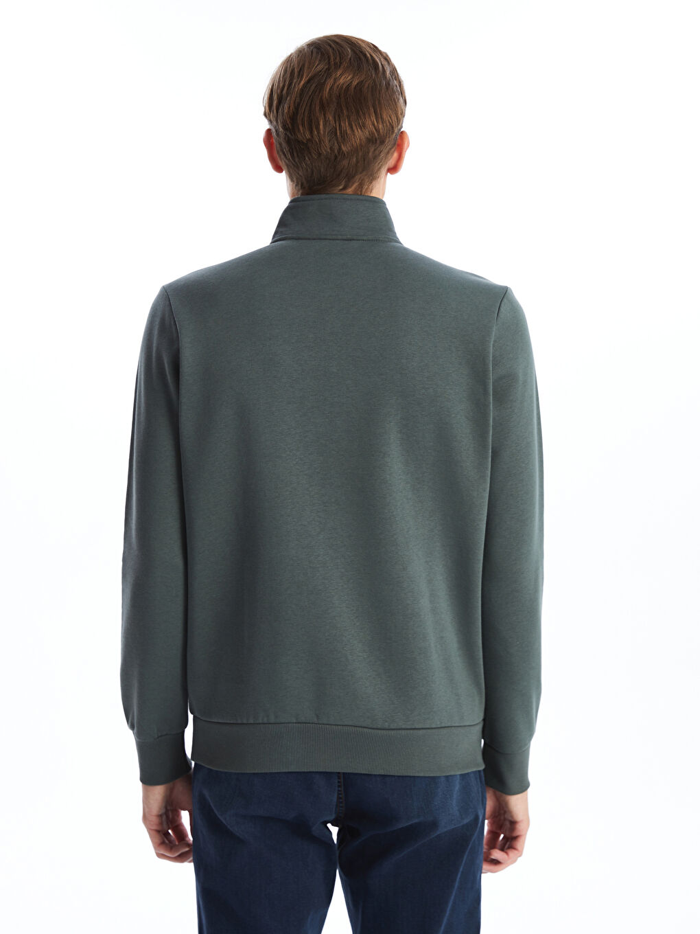 Yeşil Dik Yaka Uzun Kollu Erkek Kalın Sweatshirt-7