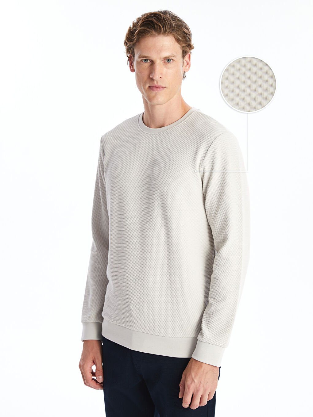 Crew Neck Long Sleeve Men's Textured Sweatshirt