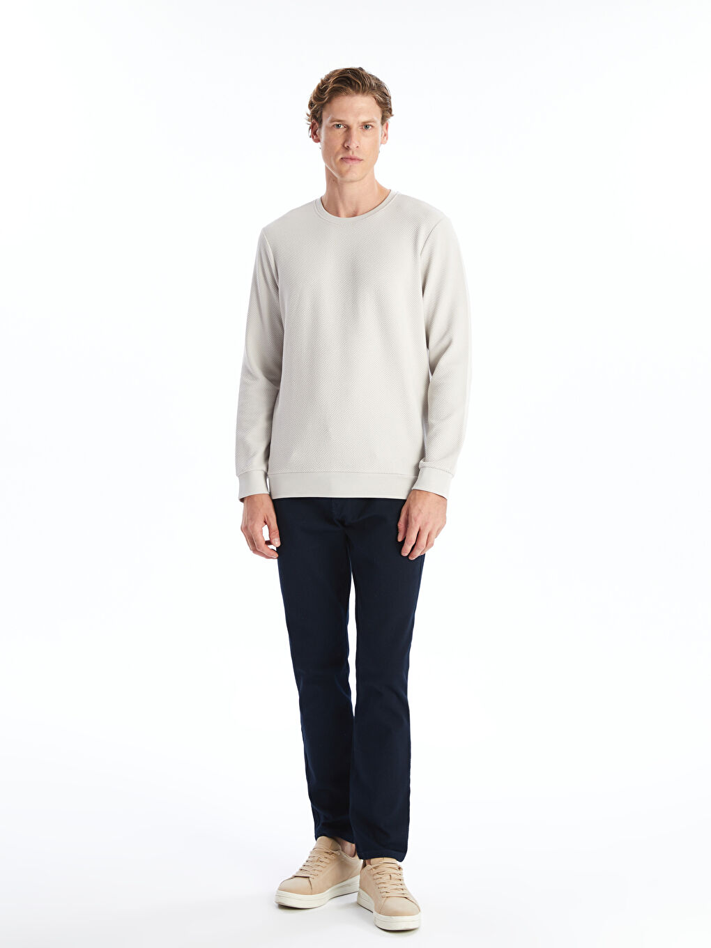 Crew Neck Long Sleeve Men's Textured Sweatshirt-3