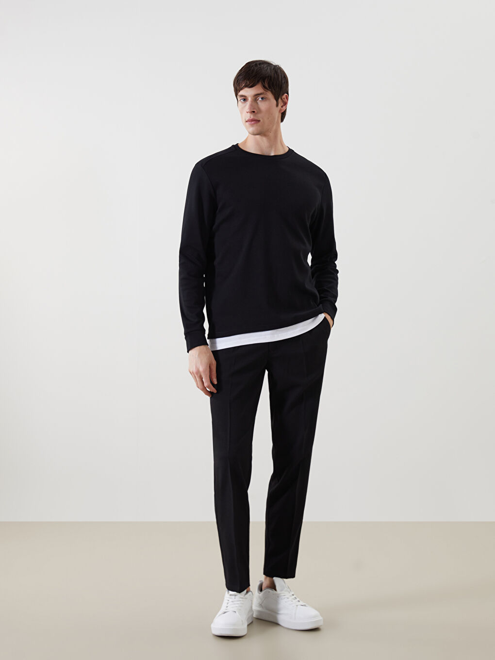 كنزة رياضية كم طويل برقبة دائرية للرجال-1