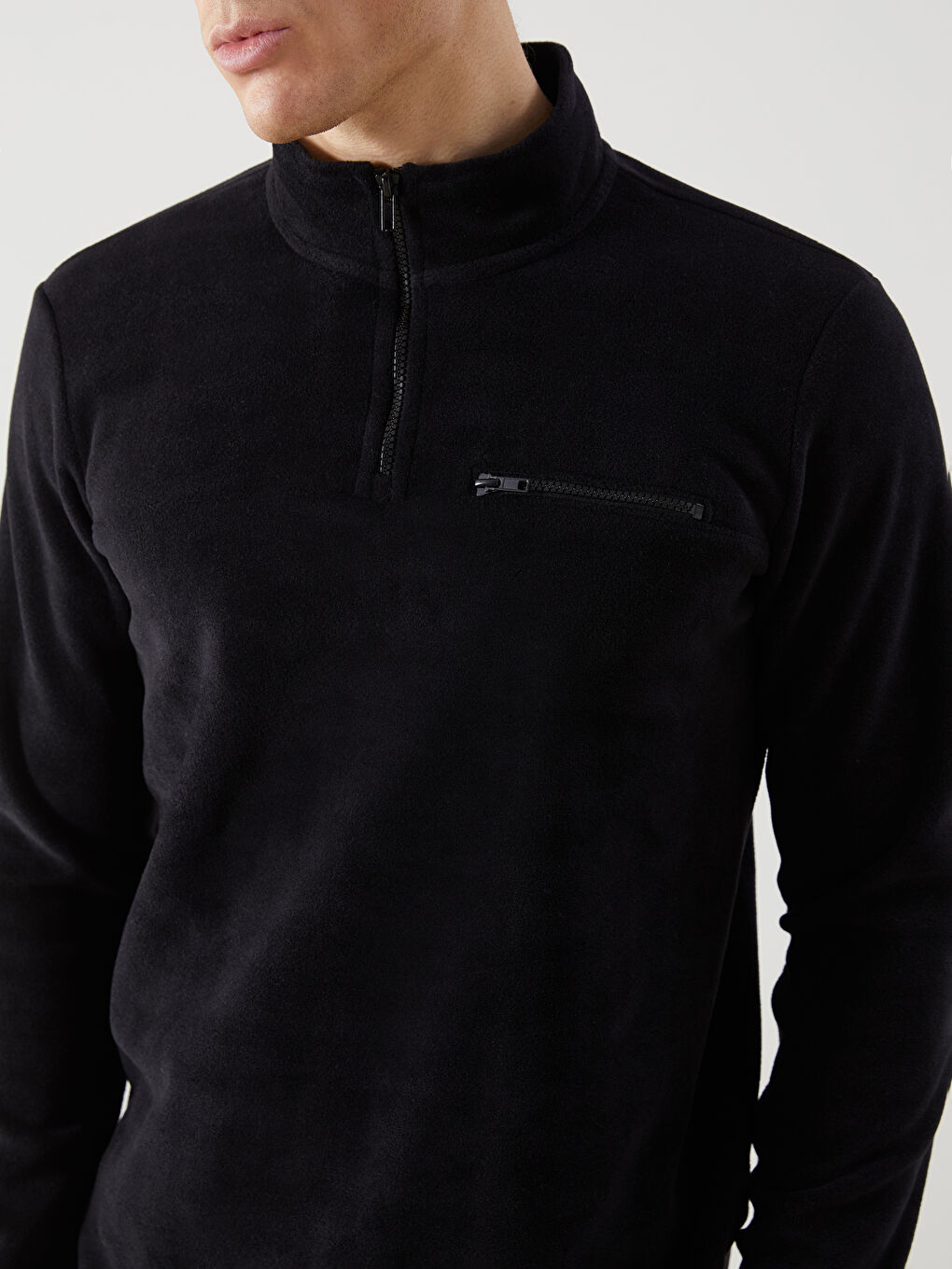 Siyah Dik Yaka Uzun Kollu Polar Erkek Sweatshirt-2