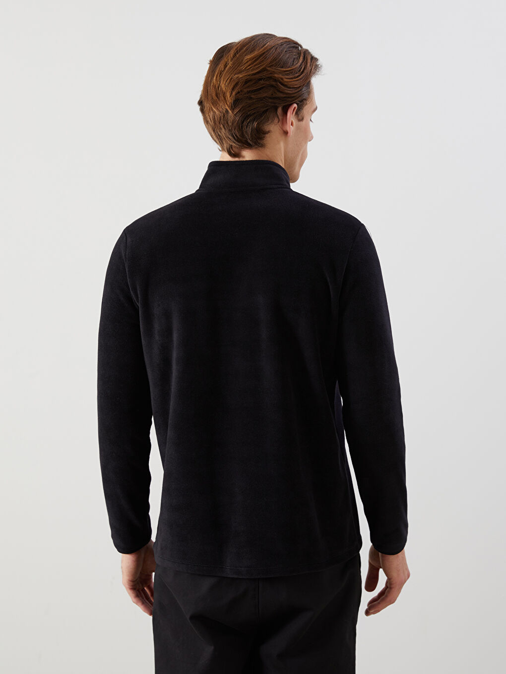 Siyah Dik Yaka Uzun Kollu Polar Erkek Sweatshirt-3