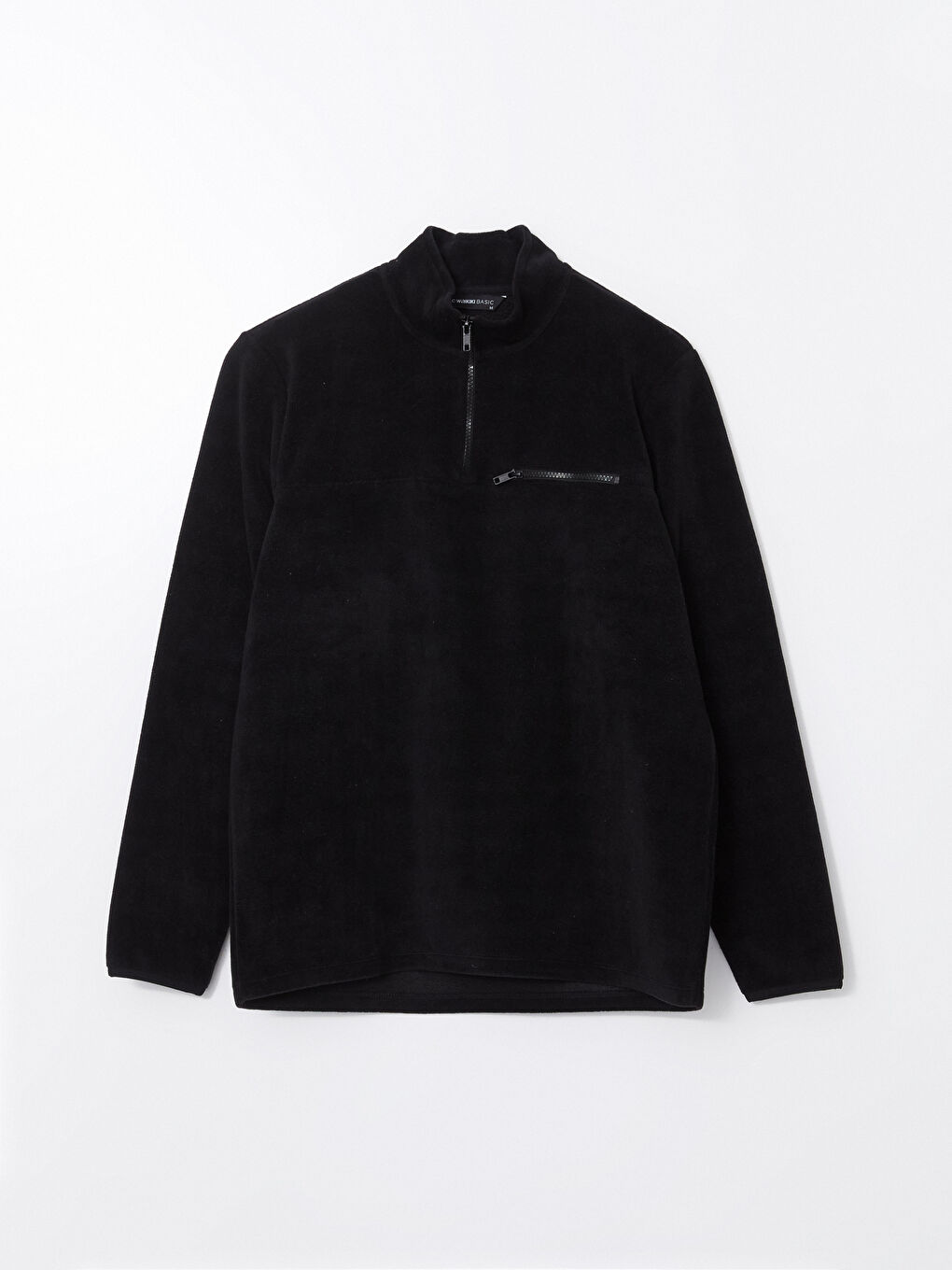 Siyah Dik Yaka Uzun Kollu Polar Erkek Sweatshirt-5