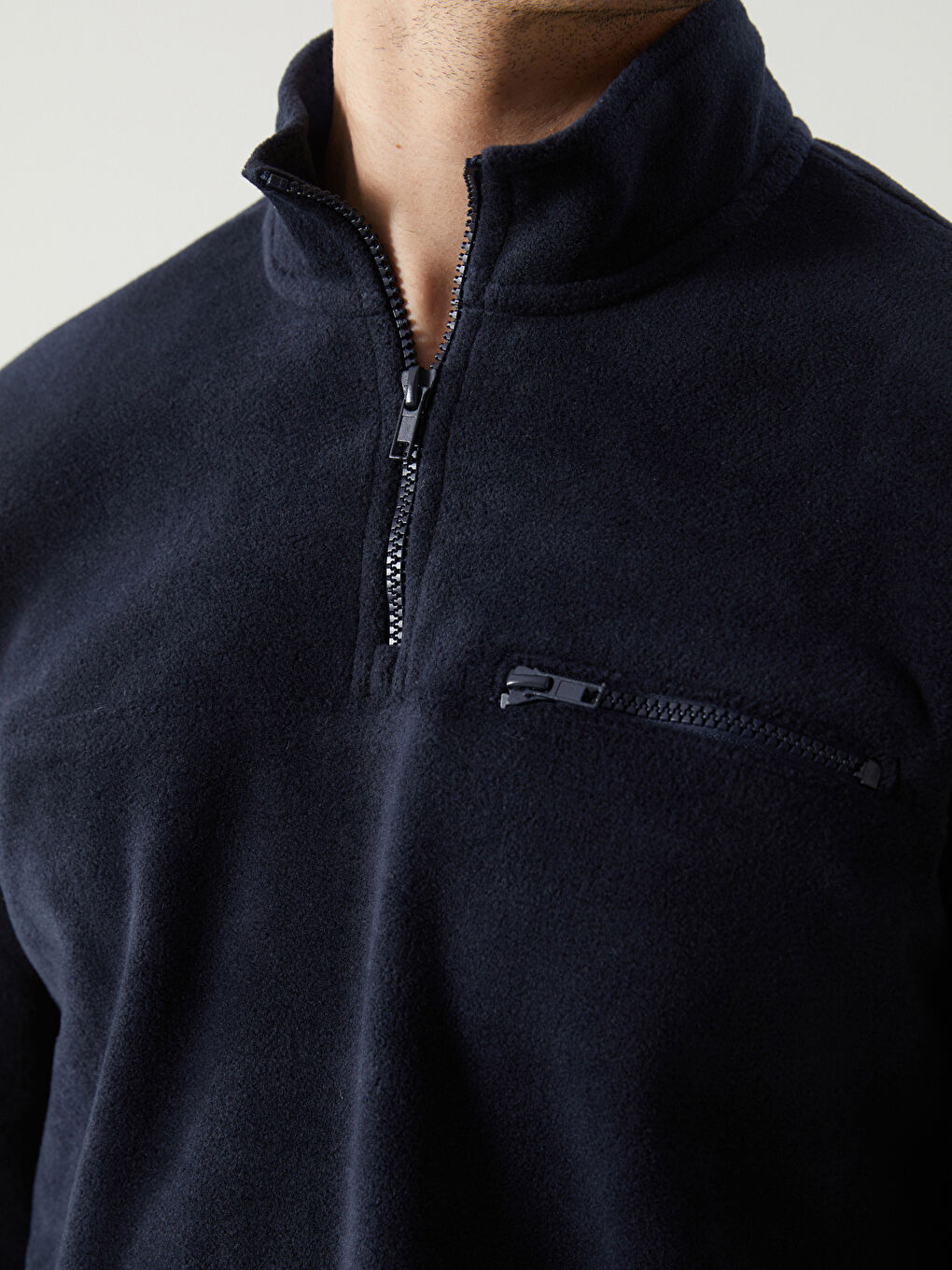 Lacivert Dik Yaka Uzun Kollu Polar Erkek Sweatshirt-2