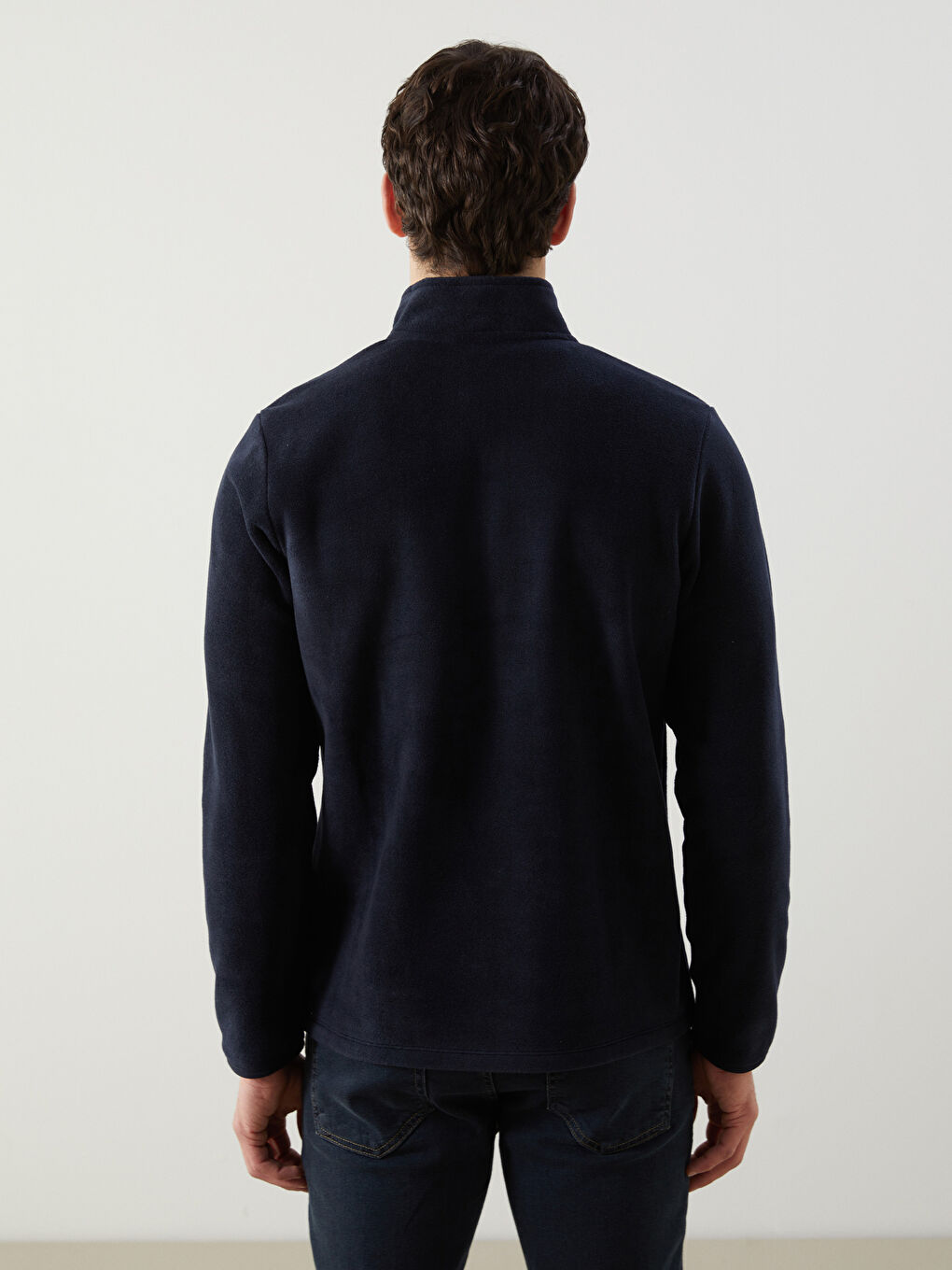 Lacivert Dik Yaka Uzun Kollu Polar Erkek Sweatshirt-3