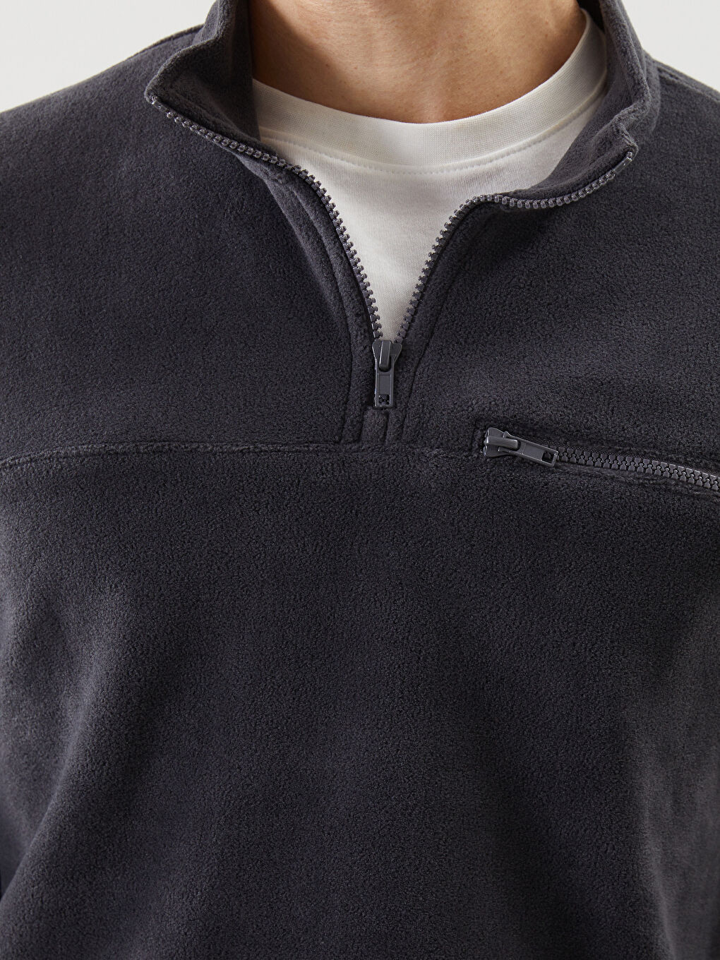 LCWAIKIKI Basic Antrasit Dik Yaka Uzun Kollu Polar Erkek Sweatshirt - 2