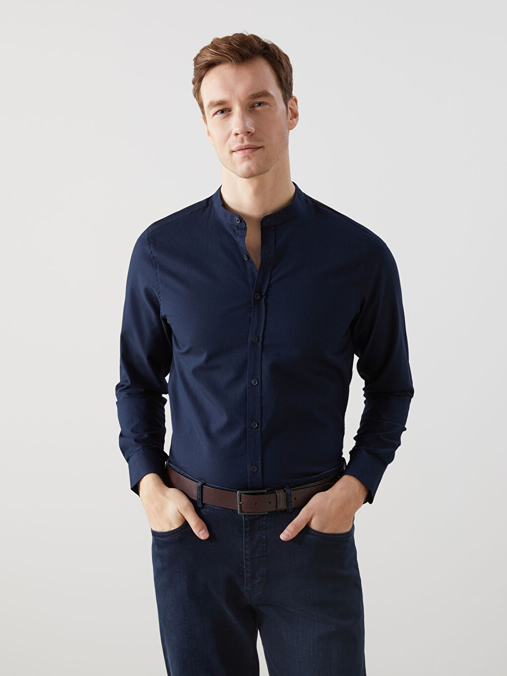 Regular Fit Long Sleeve Oxford Men's Shirt -W4M186Z8-RFH