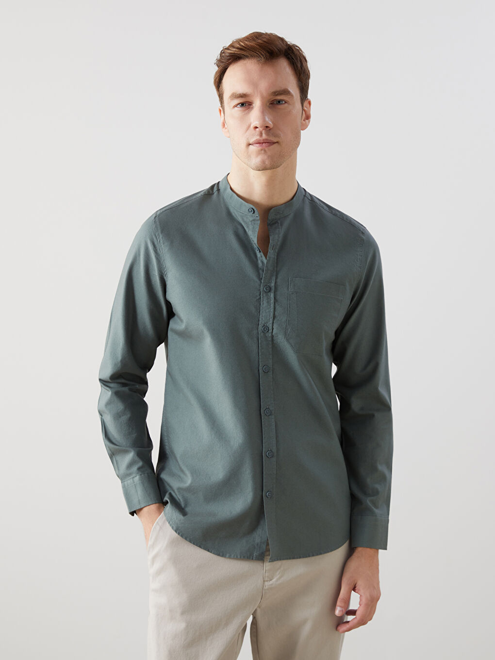 Yeşil Regular Fit Uzun Kollu Oxford Erkek Gömlek