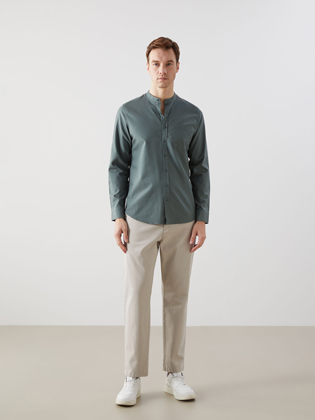 Yeşil Regular Fit Uzun Kollu Oxford Erkek Gömlek-1