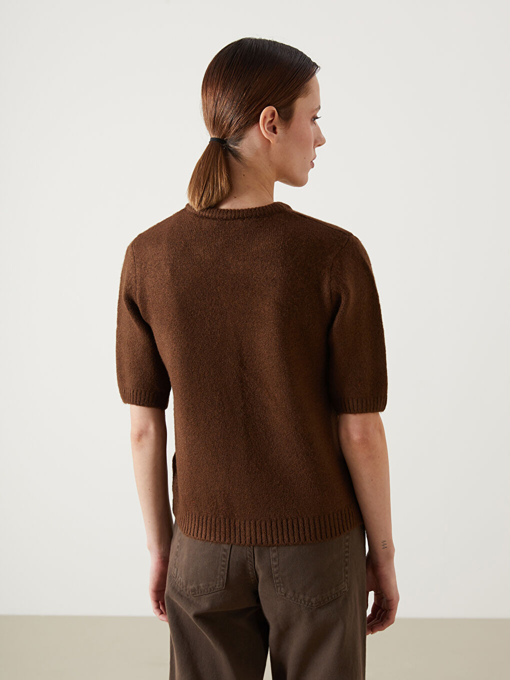 Kahverengi Bisiklet Yaka Kadın Triko Hırka-3