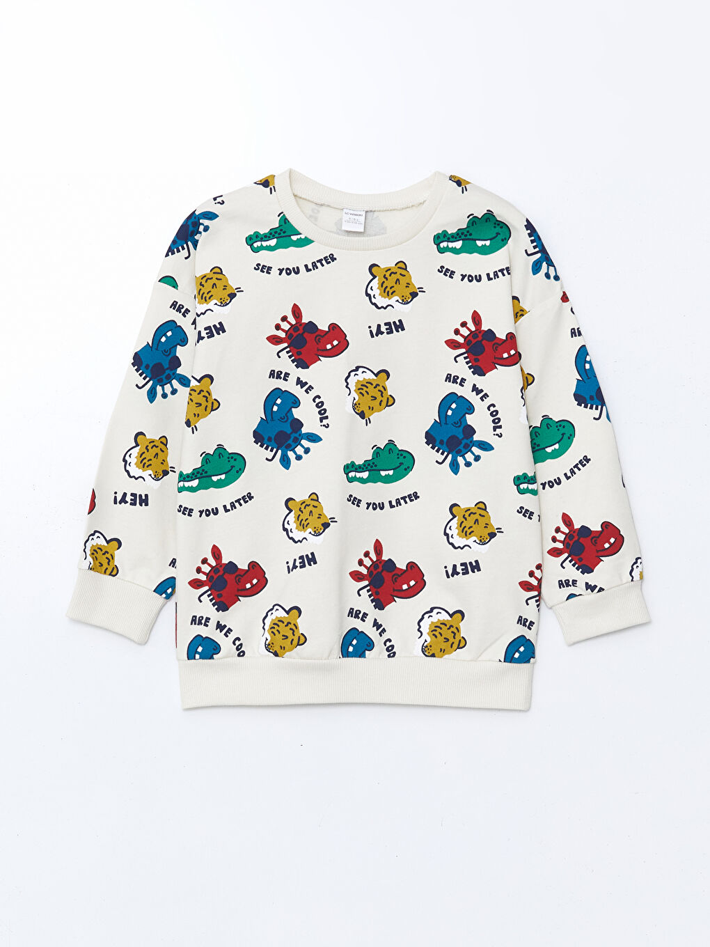 LCW Kids Bej Bisiklet Yaka Timsah Baskılı Erkek Çocuk Sweatshirt