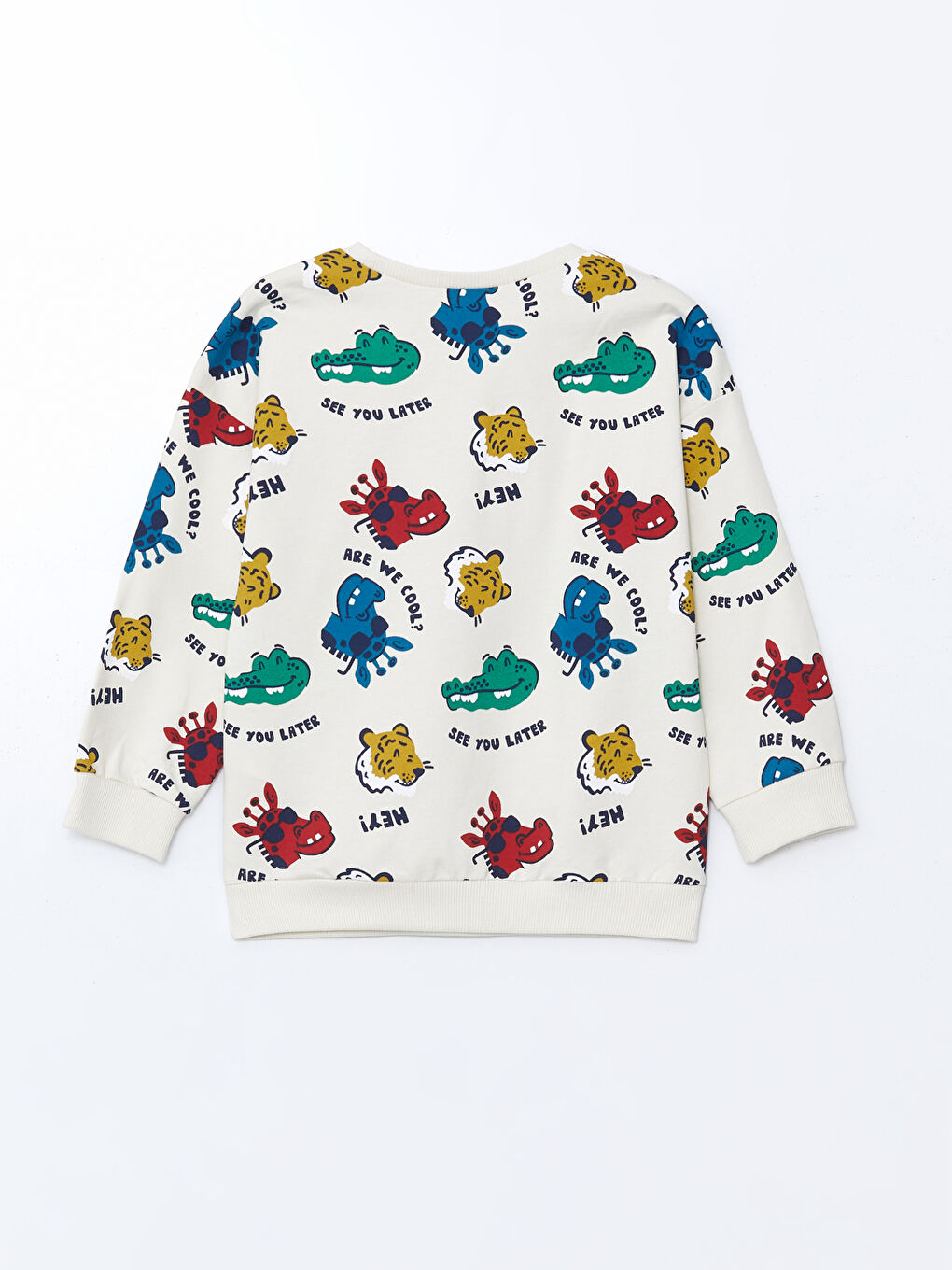 LCW Kids Bej Bisiklet Yaka Timsah Baskılı Erkek Çocuk Sweatshirt - 1