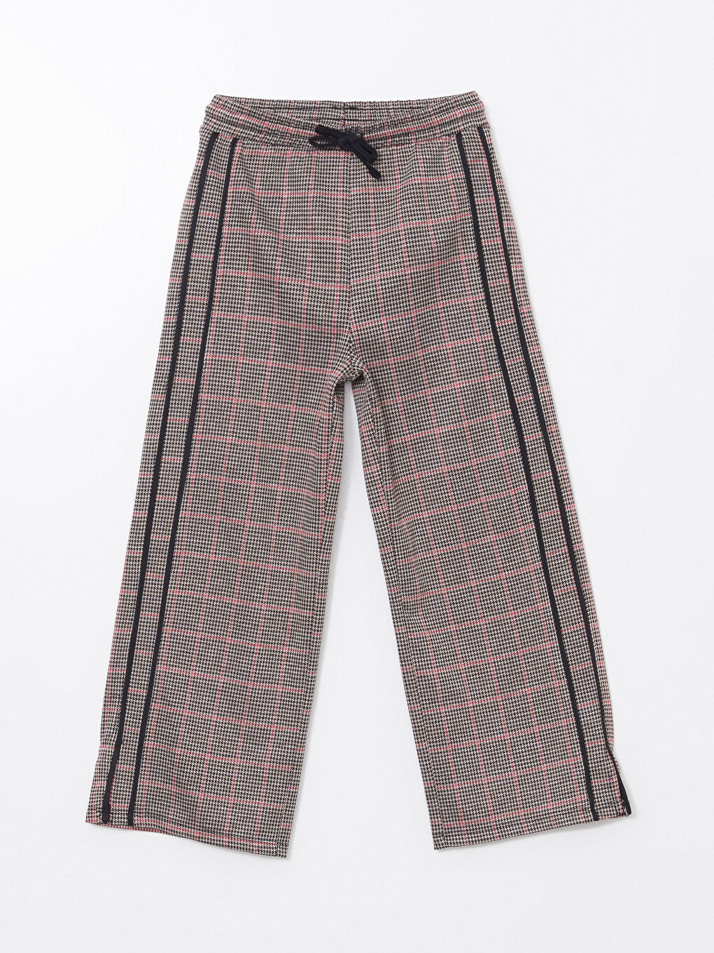 Bej Beli Lastikli Kazayağı Desenli Kız Çocuk Pantolon