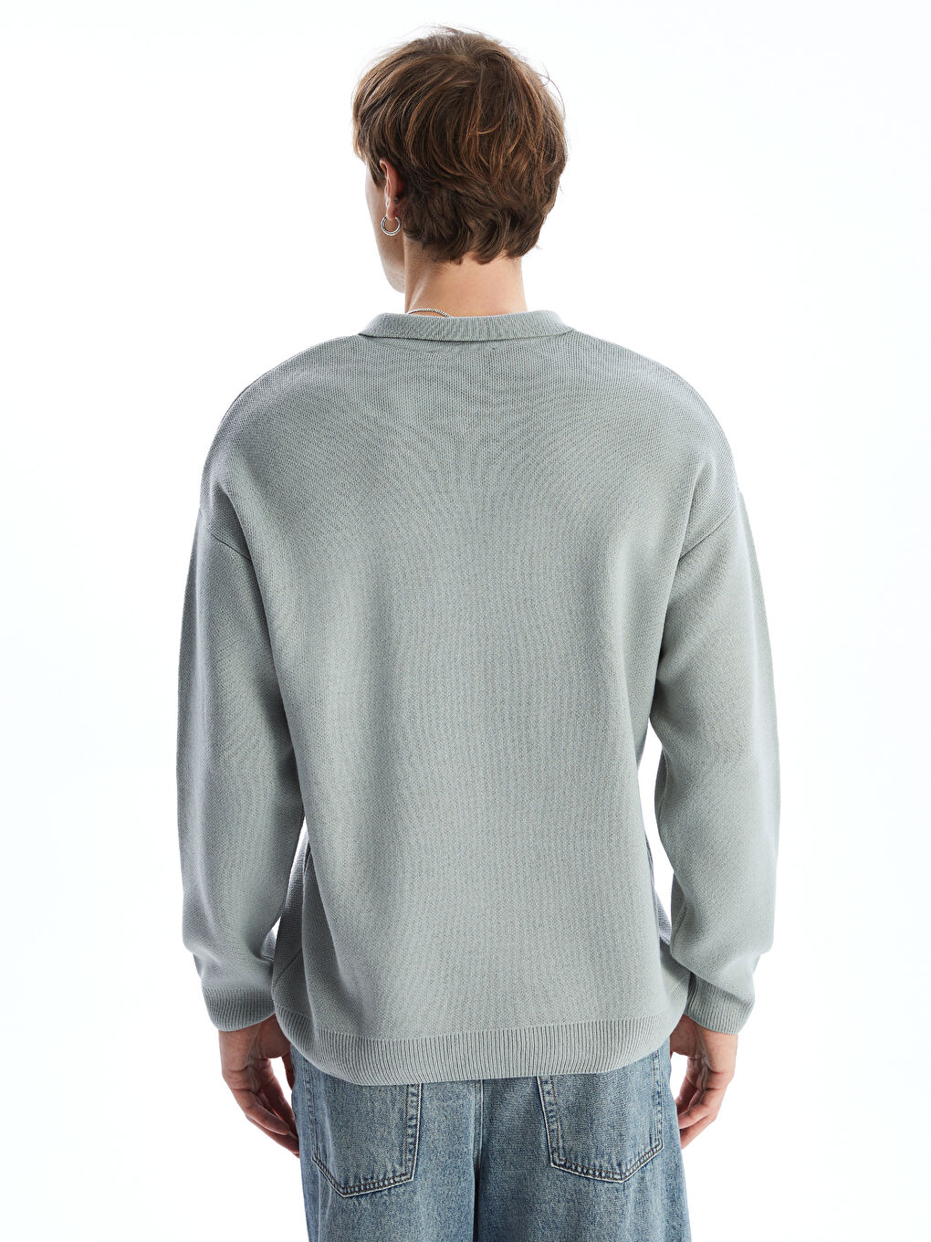 سويتر تريكو بياقة بولو وكم طويل للرجال-3