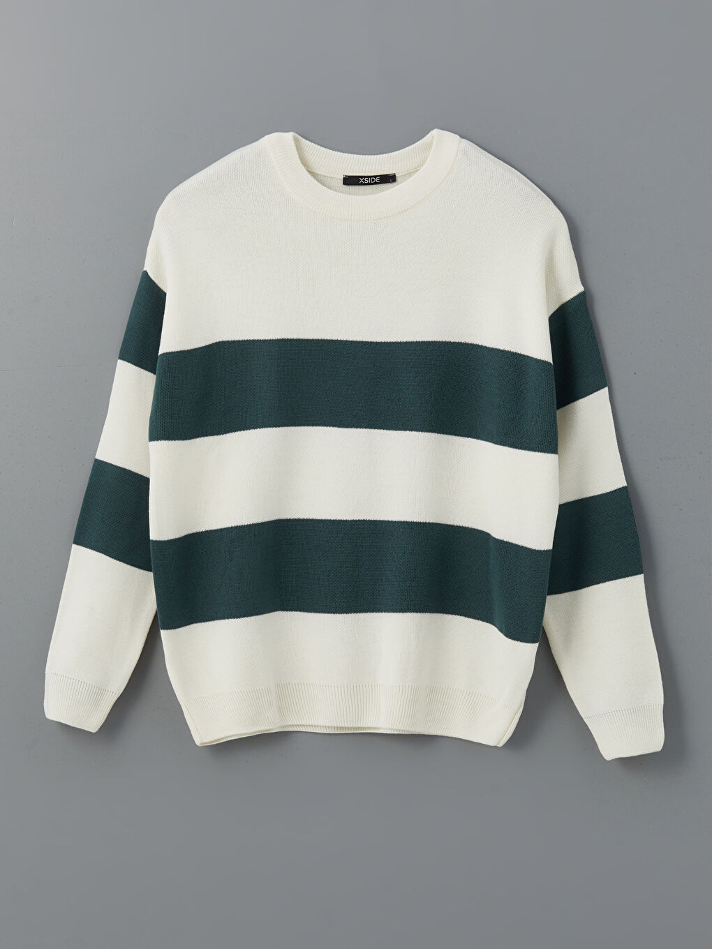 Yeşil Bisiklet Yaka Çizgili Erkek Triko Kazak-4