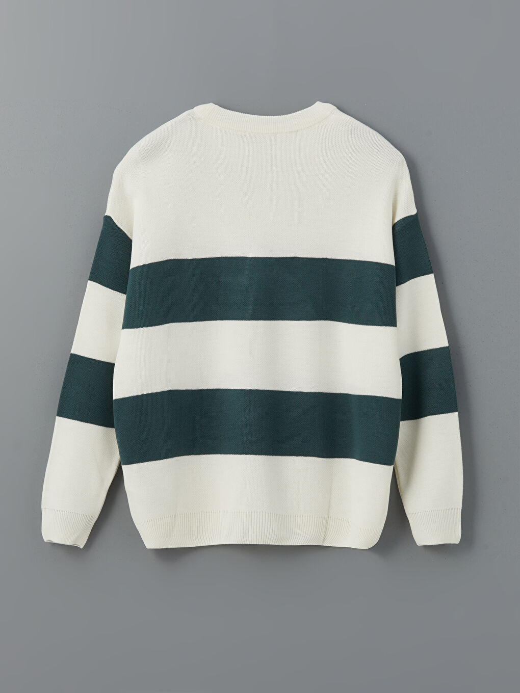 Yeşil Bisiklet Yaka Çizgili Erkek Triko Kazak-5