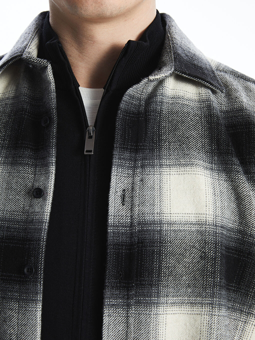 Siyah Regular Fit Uzun Kollu Ekose Armürlü Erkek Gömlek-2
