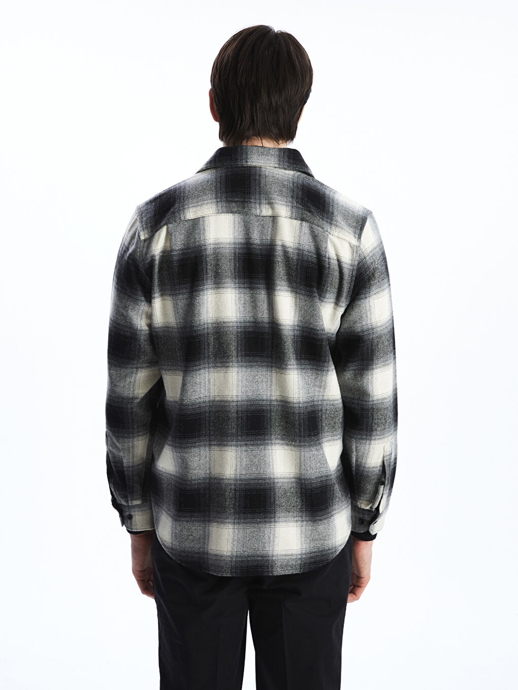 Siyah Regular Fit Uzun Kollu Ekose Armürlü Erkek Gömlek-3