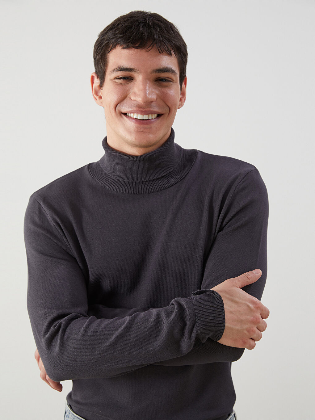 Turtleneck Long Sleeve Men's Tricot Sweater -W4M211Z8-CWN