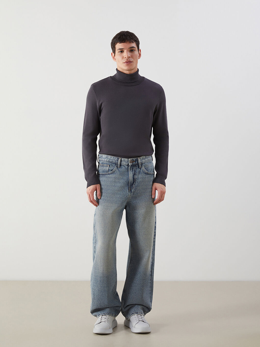 Turtleneck Long Sleeve Men's Tricot Sweater -W4M211Z8-CWN