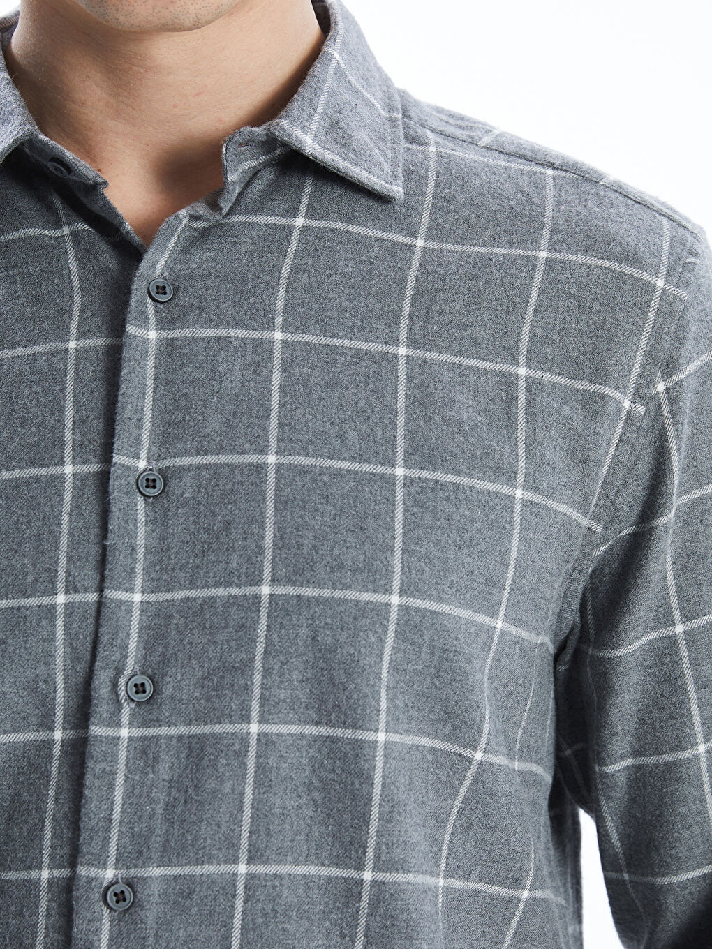 Gri Regular Fit Uzun Kollu Ekose Erkek Gömlek-2