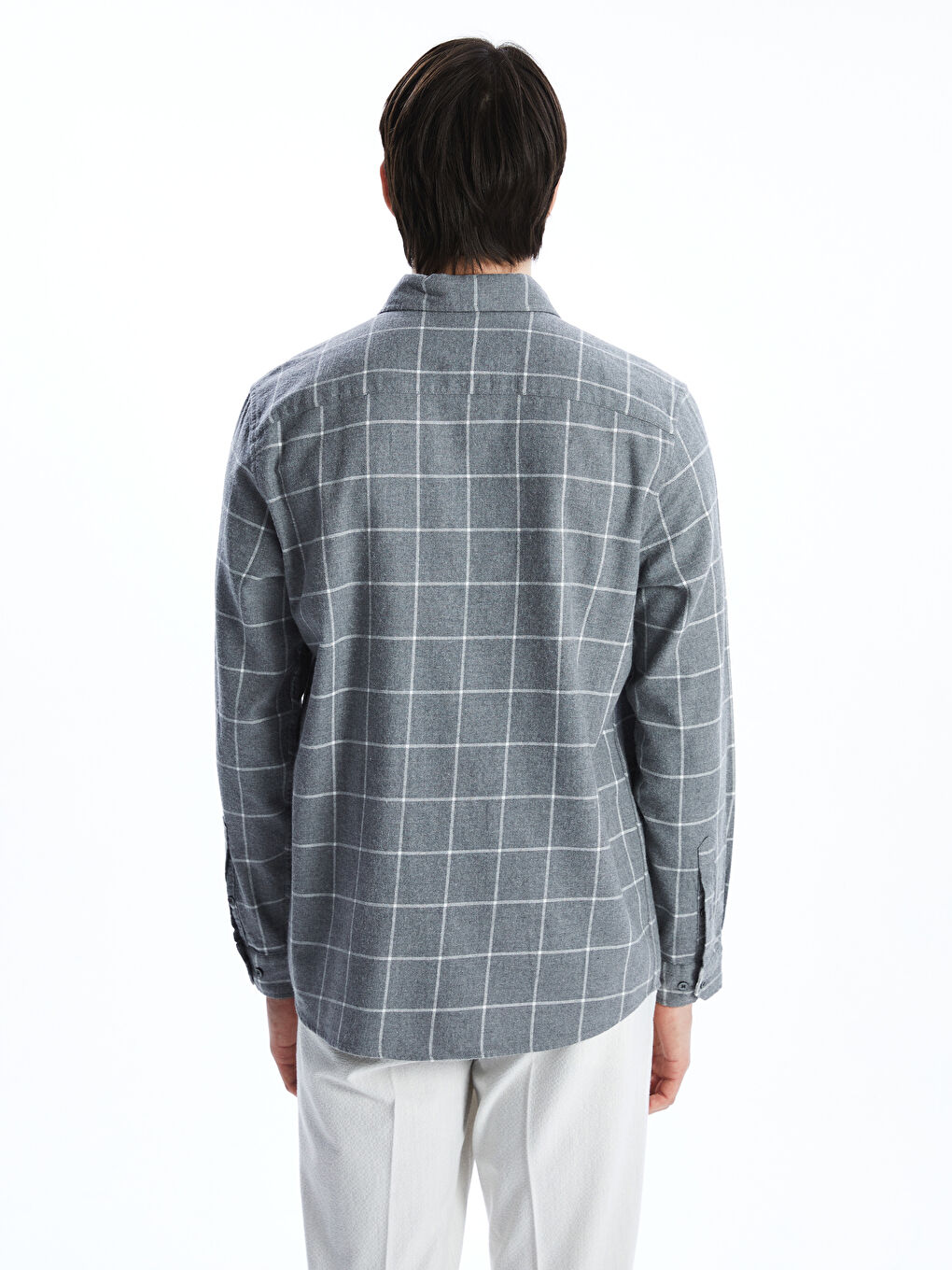 Gri Regular Fit Uzun Kollu Ekose Erkek Gömlek-3