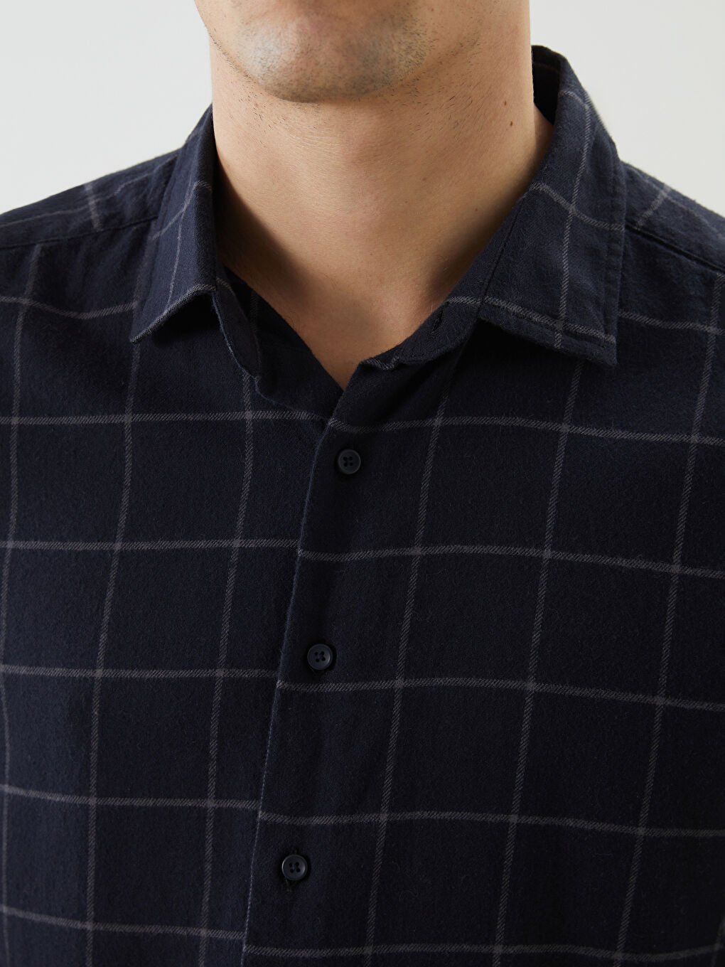 Lacivert Regular Fit Uzun Kollu Ekose Erkek Gömlek-2