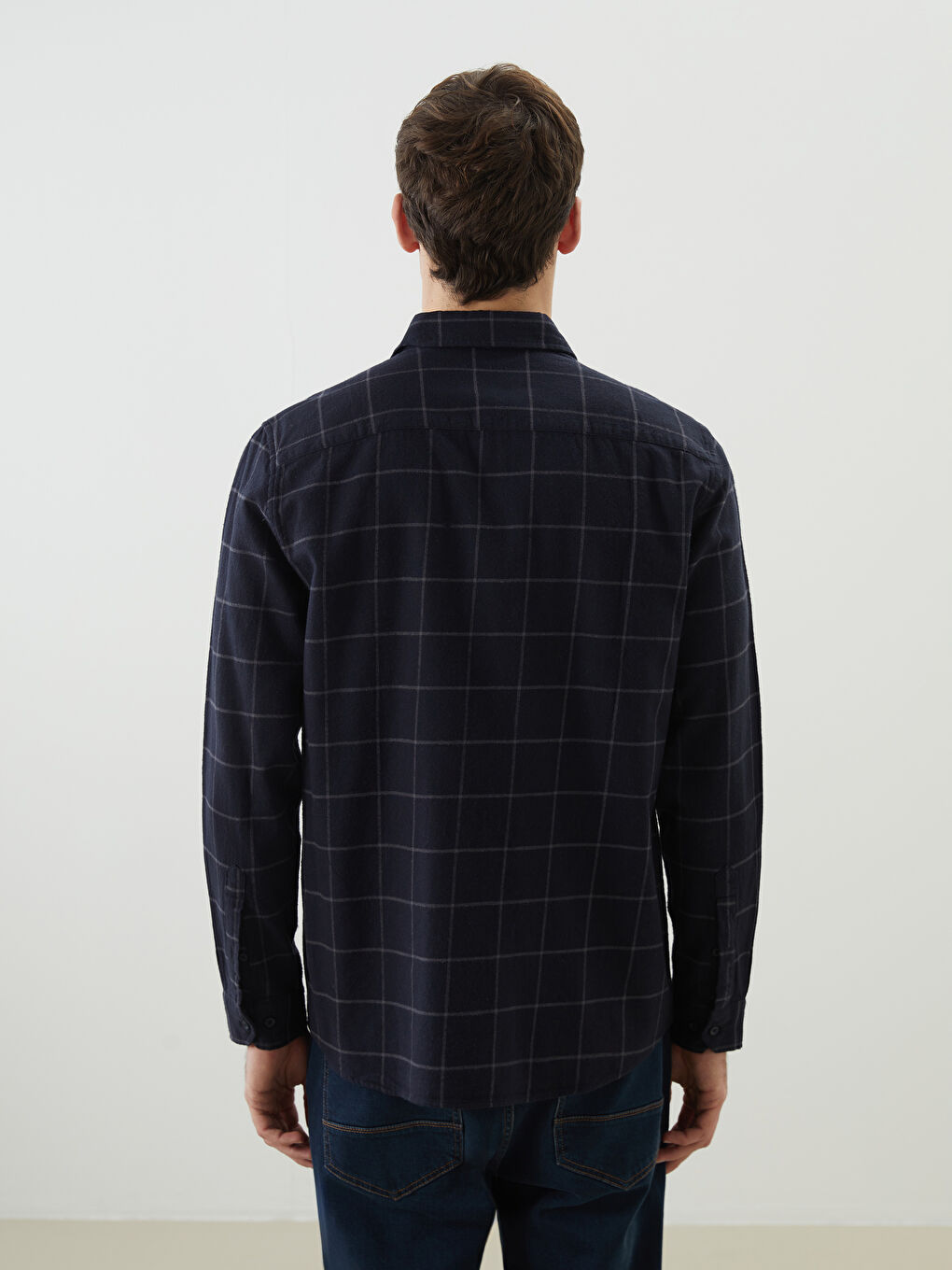 Lacivert Regular Fit Uzun Kollu Ekose Erkek Gömlek-3