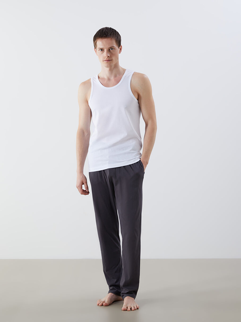 Beyaz U Yaka Penye Erkek Atlet 3'lü-1