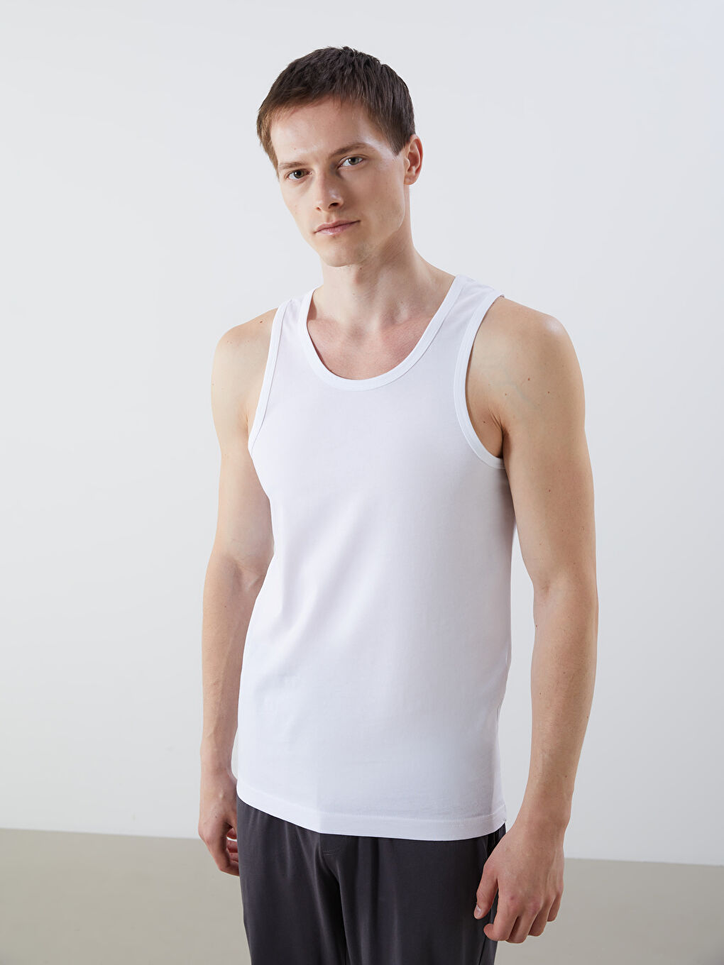 Beyaz U Yaka Penye Erkek Atlet 3'lü-3