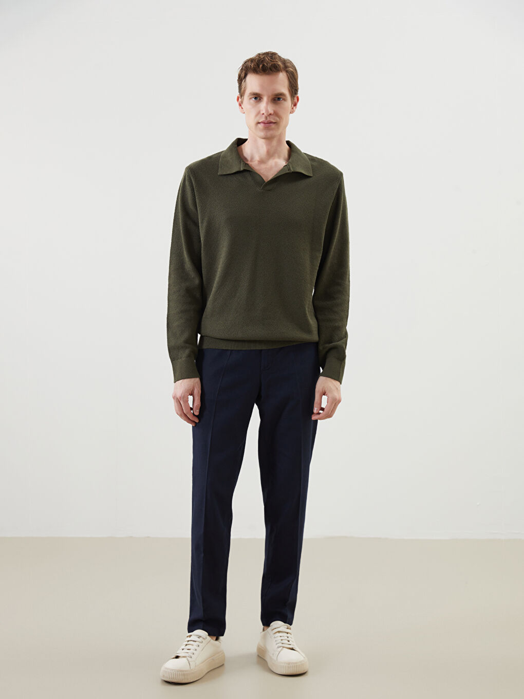 Polo Neck Long Sleeve Men's Tricot Sweater -W4M225Z8-F7Z