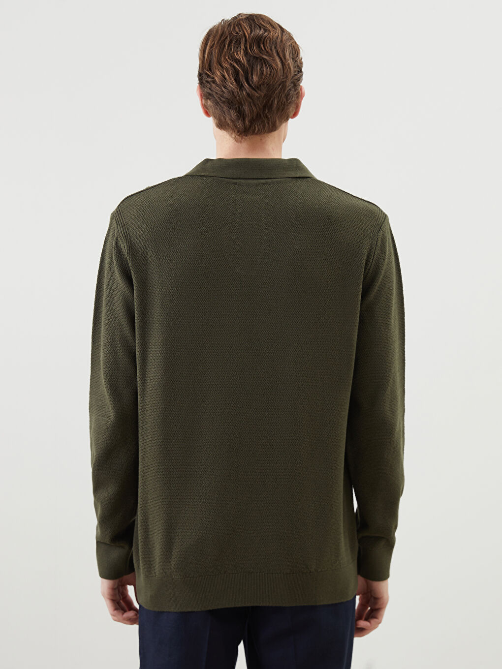 Polo Neck Long Sleeve Men's Tricot Sweater -W4M225Z8-F7Z