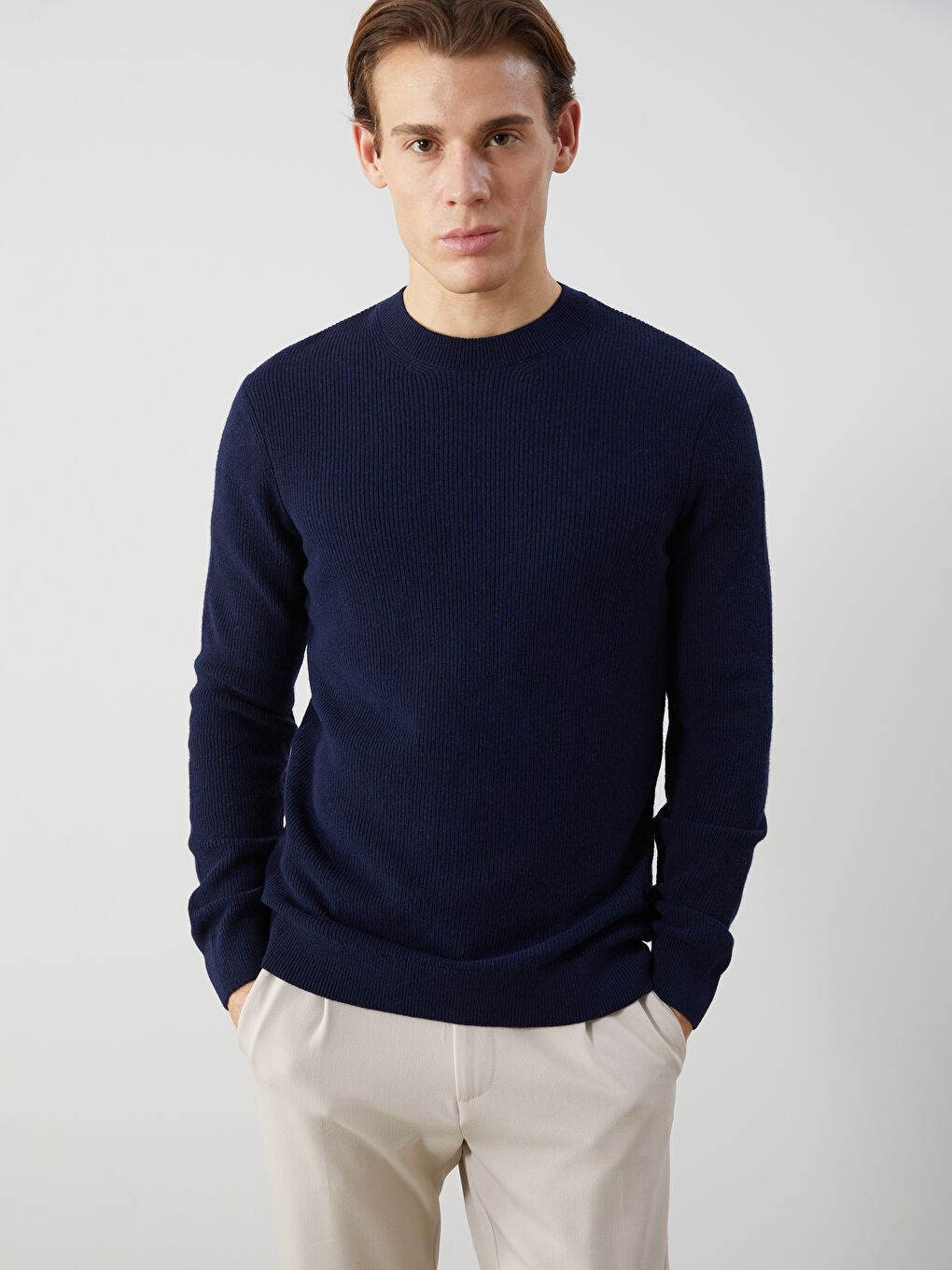 Lacivert Bisiklet Yaka Erkek Triko Kazak