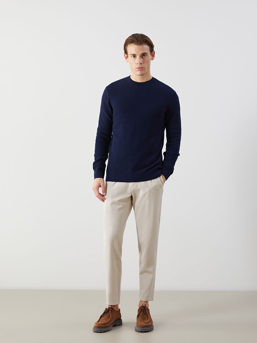 Lacivert Bisiklet Yaka Erkek Triko Kazak-1