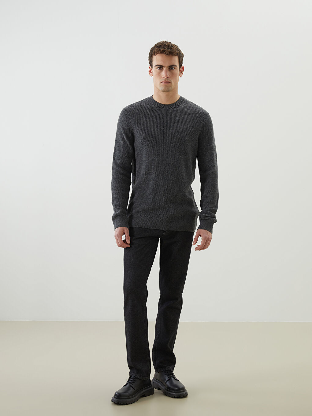 Antrasit Bisiklet Yaka Erkek Triko Kazak-1