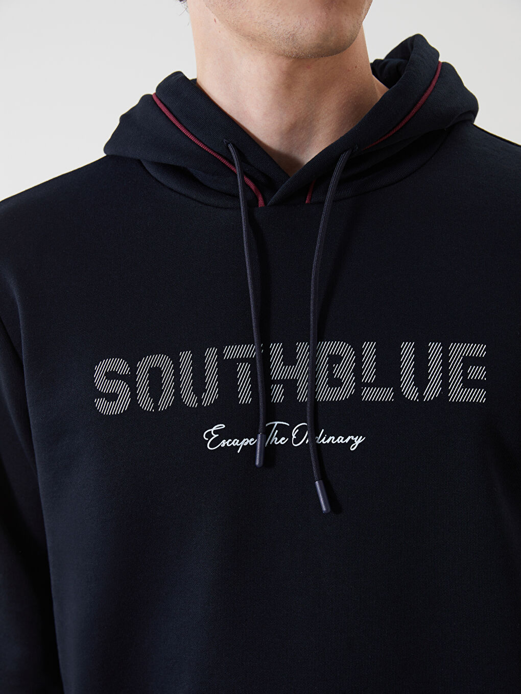 Lacivert Uzun Kollu Baskılı Erkek Hoodie-2