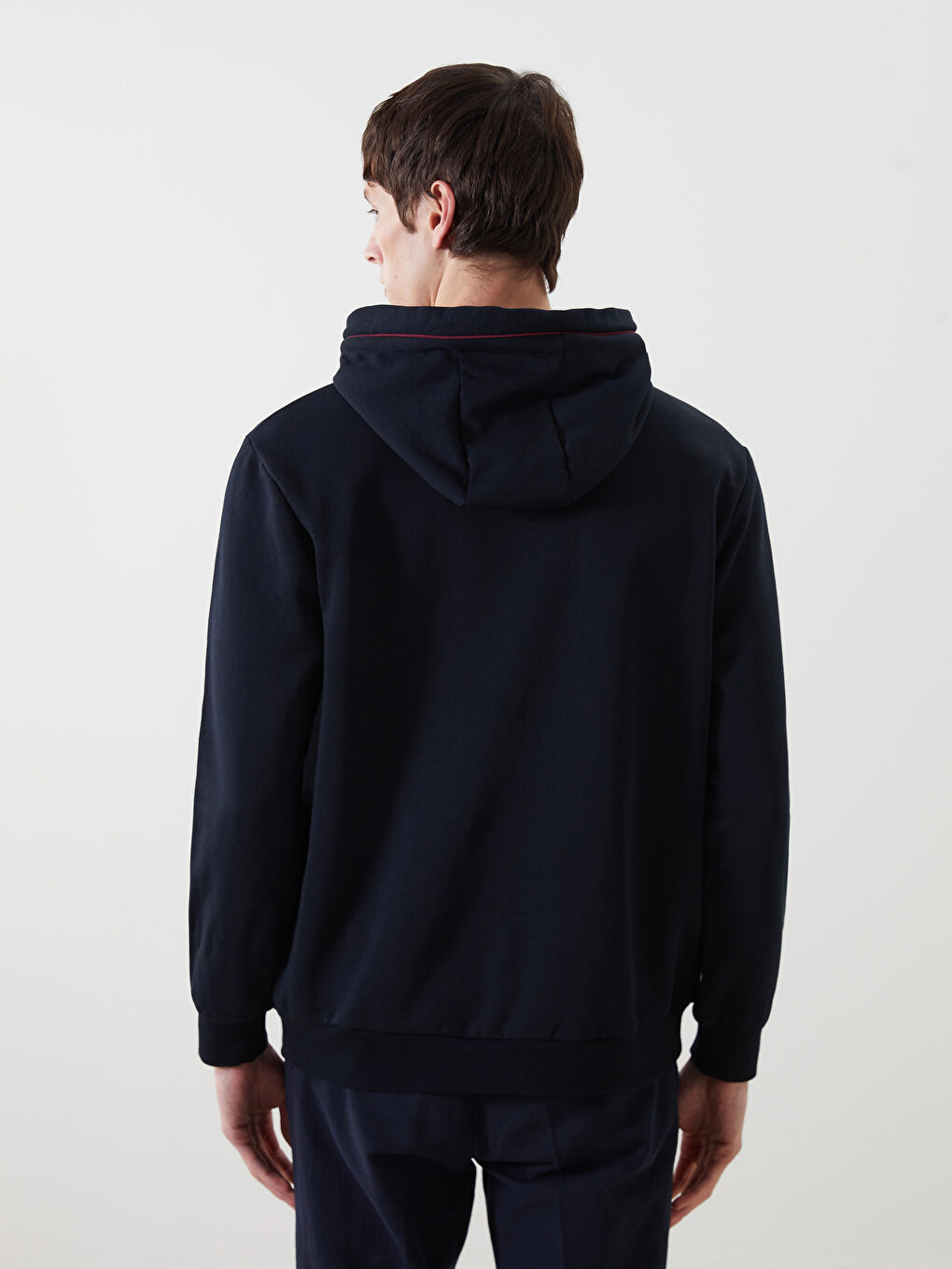 Lacivert Uzun Kollu Baskılı Erkek Hoodie-3