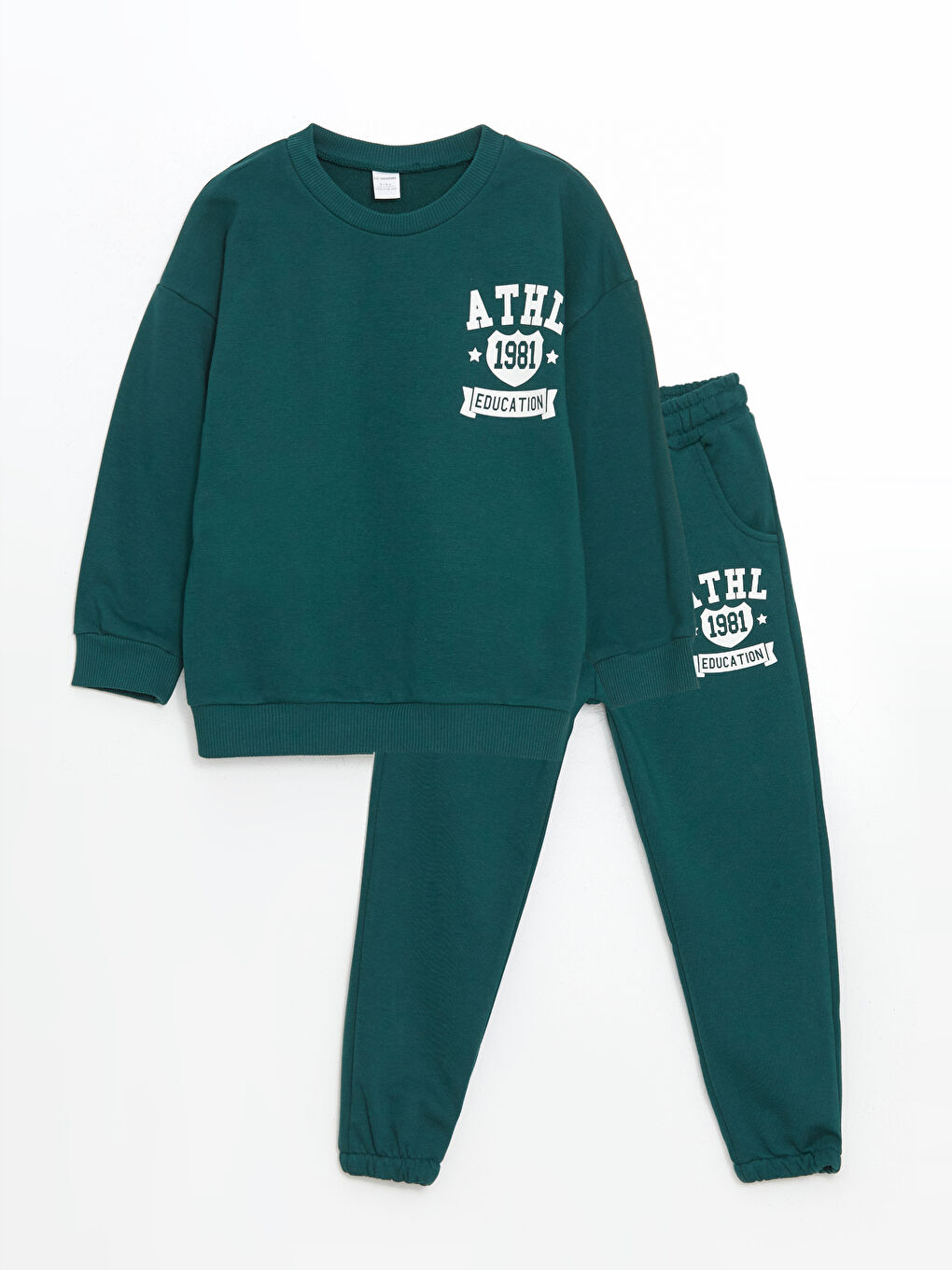 LCW Kids Yeşil Bisiklet Yaka Baskılı Erkek Çocuk Sweatshirt ve Eşofman Alt 2'li