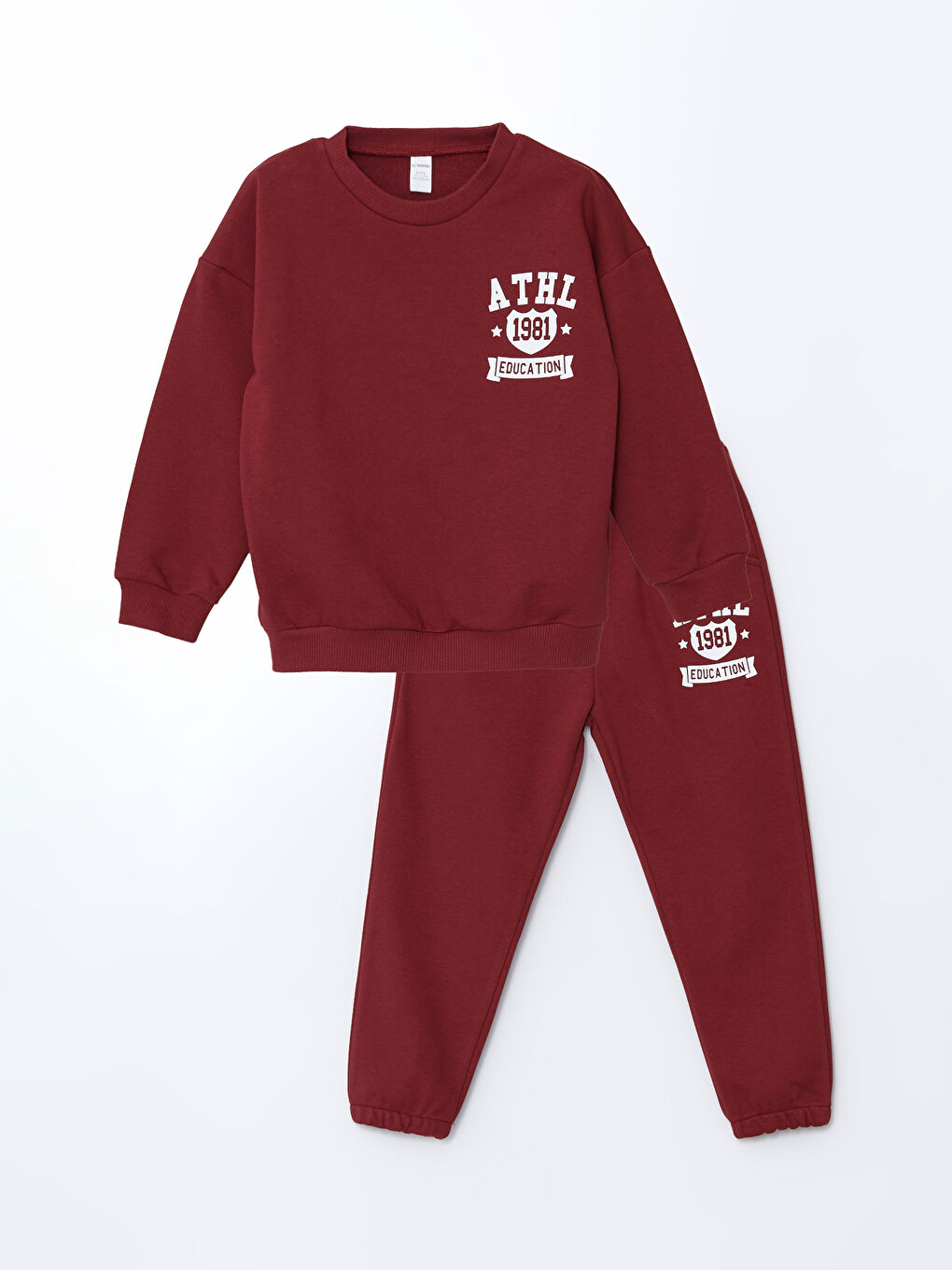 LCW Kids Bordo Bisiklet Yaka Baskılı Erkek Çocuk Sweatshirt ve Eşofman Alt 2'li