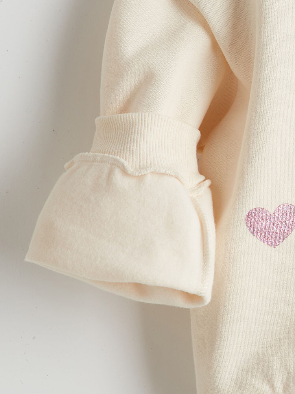 Ekru Kalp Baskılı Kız Çocuk Kalın Sweatshirt-2