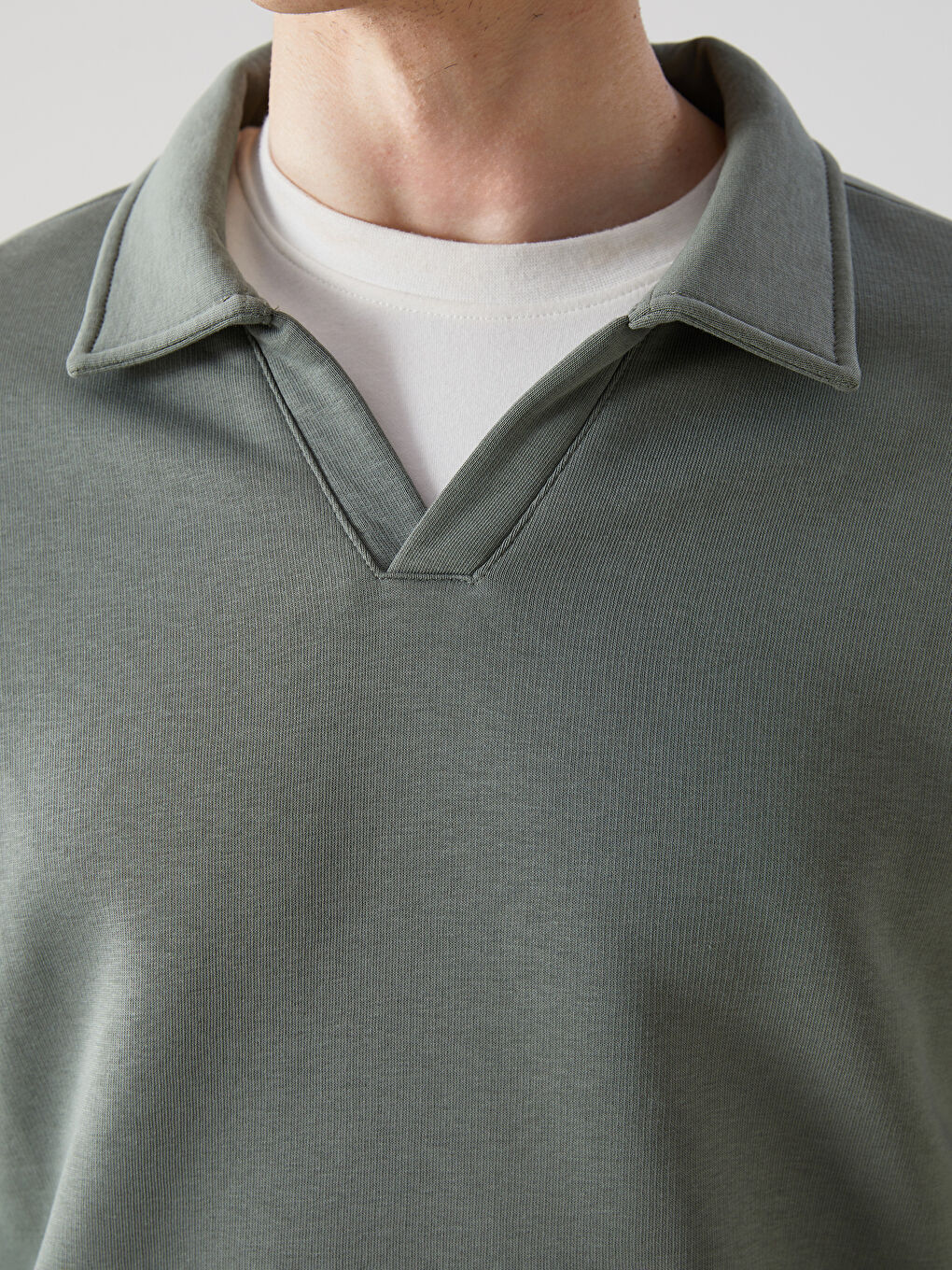 Yeşil Polo Yaka Uzun Kollu Erkek Sweatshirt-2