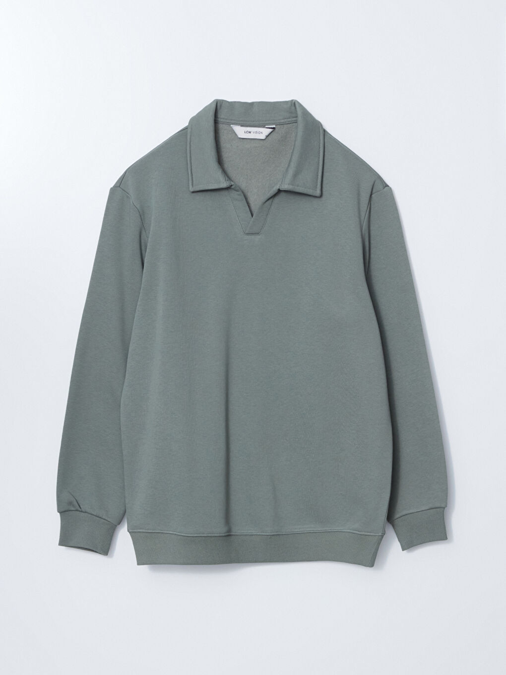 Yeşil Polo Yaka Uzun Kollu Erkek Sweatshirt-4