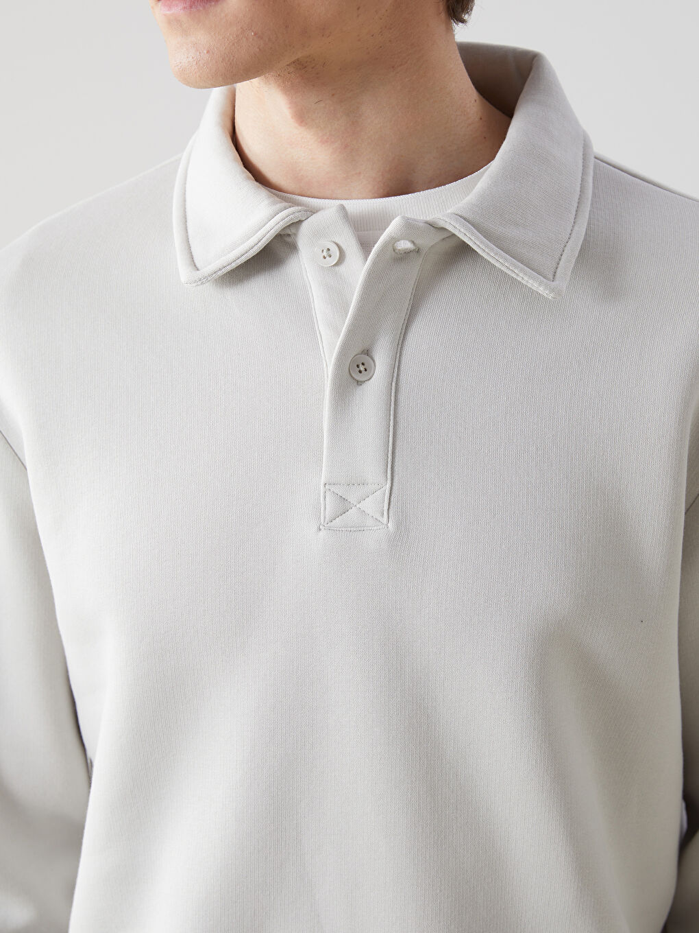 LCW Vision Bej Polo Yaka Uzun Kollu Erkek Sweatshirt - 2