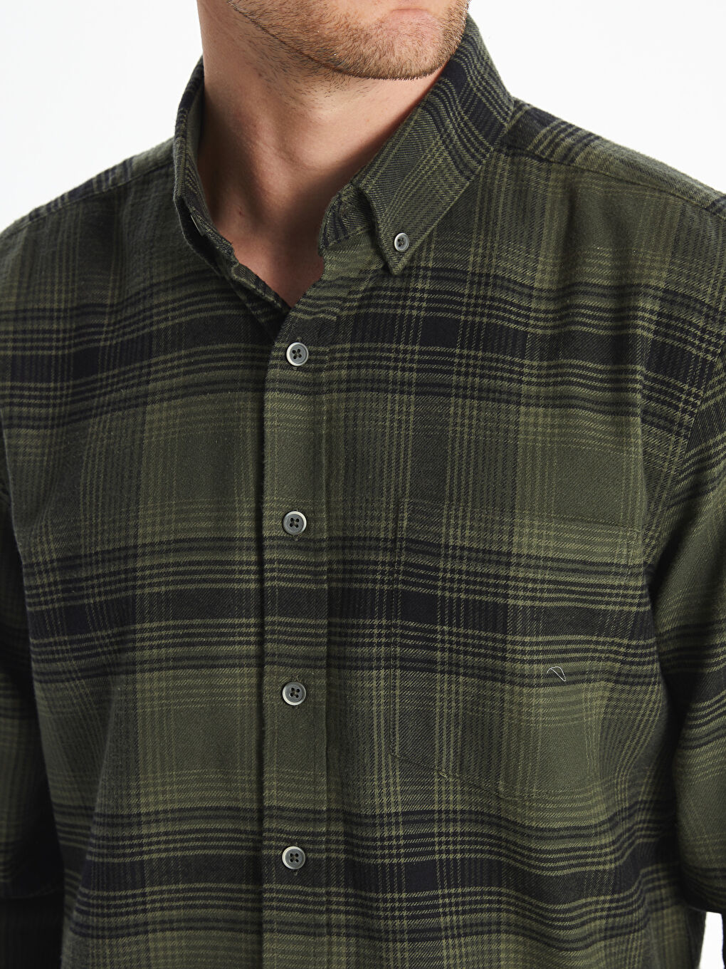 Regular Fit Long Sleeve Plaid Poplin Men's Shirt-5