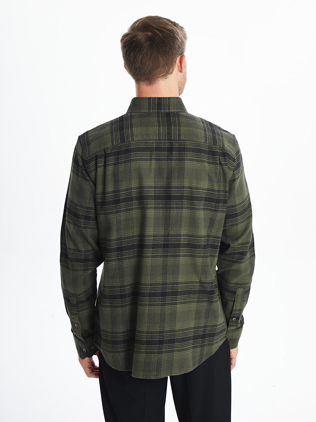 Regular Fit Long Sleeve Plaid Poplin Men's Shirt-7
