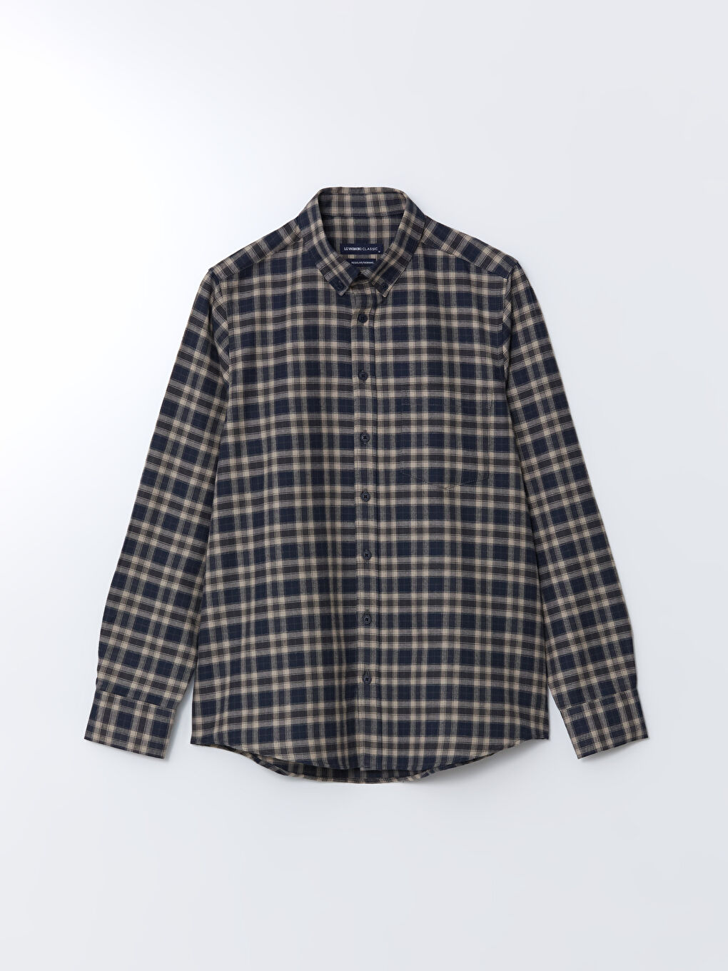 LCWAIKIKI Classic قميص رجال كم طويل كارو عادي غبردين -W59677Z8-LKQ