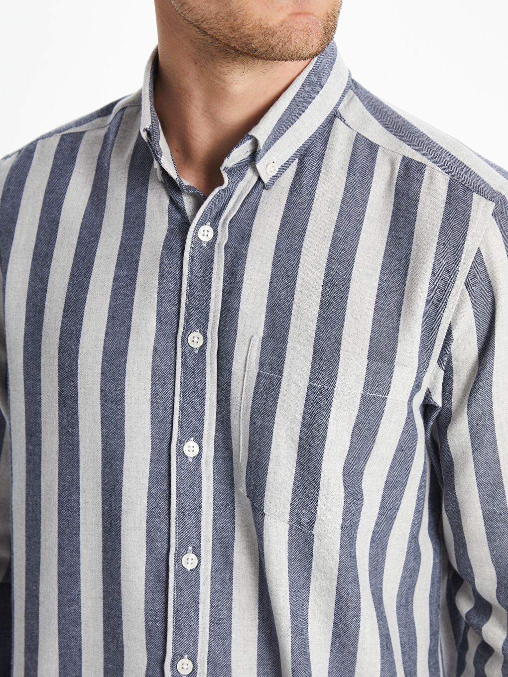 İndigo Regular Fit Uzun Kollu Çizgili Erkek Gömlek-5